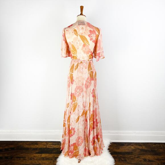 Reformation Pink floral maxi wrap short sleeve dress Julienne Size Medium - Picture 2 of 9
